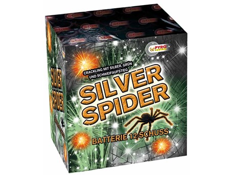 Silver Spider:    Crackling Sterneffekte unterlegt mit grünem Hintergrund und Goldflitterwolk