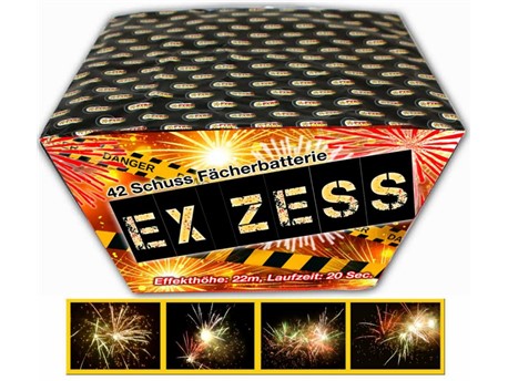 EX-ZESS:    Geballte Ladung an Crackling in Fächerform mit roten, grünen und silbernen 