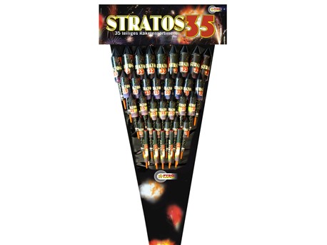 Stratos 35:    Neues 35-teiliges Mega-Raketensortiment mit einem bunten Mix an Crackling- 