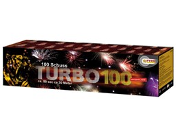Turbo 100:    Extrem effektstarke Batterie mit roten, grünen, blauen und gelben Sterneffe